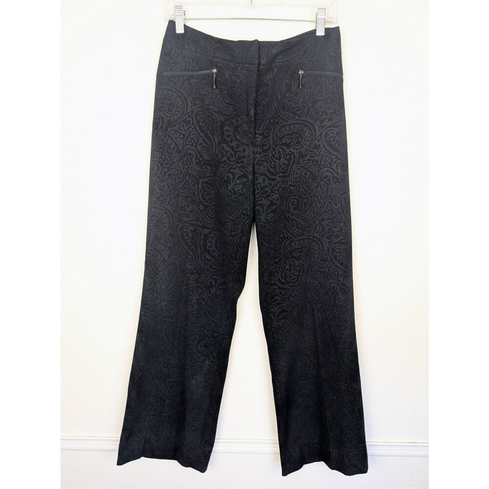 Etcetera Pants Trousers Monochromatic Jacquard Floral Pattern Black Size 10